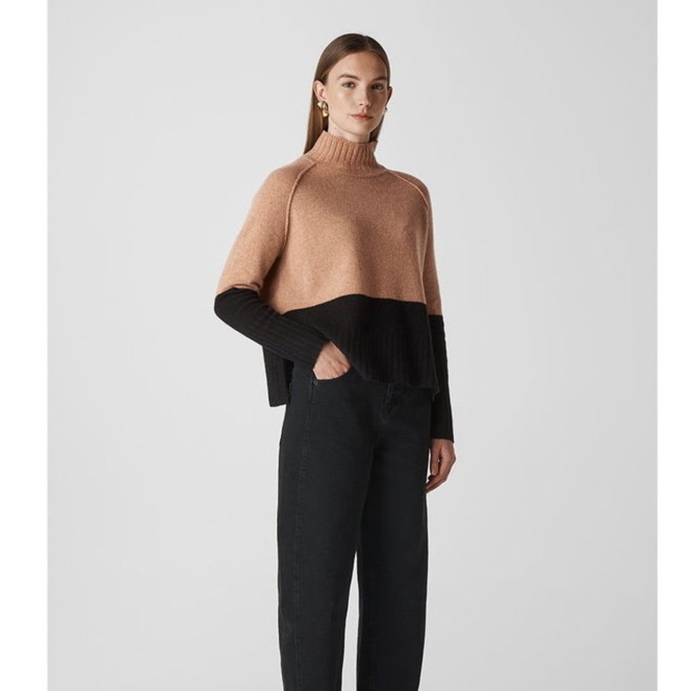 Whistles Colour Block Funnel Neck Knit in the black and beige colorway - Picture 2 of 9